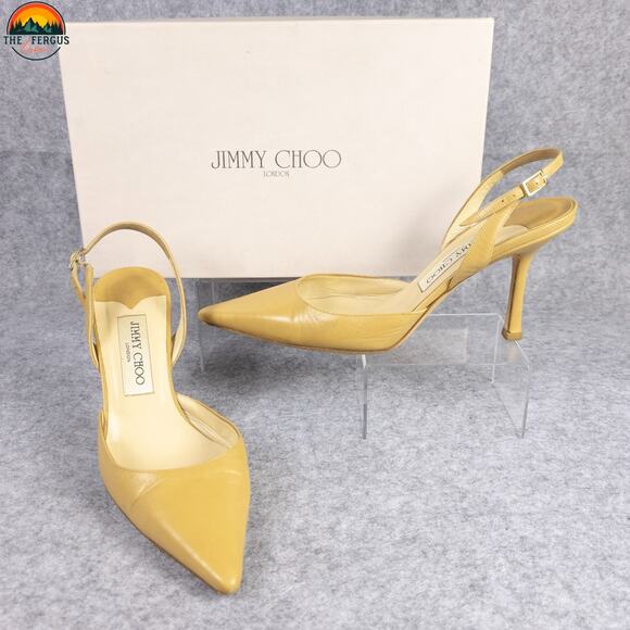 Jimmy Choo London Slingback Stiletto Heels Beige Pointed Toe Women's Sz EU 37.5 - Picture 1 of 16